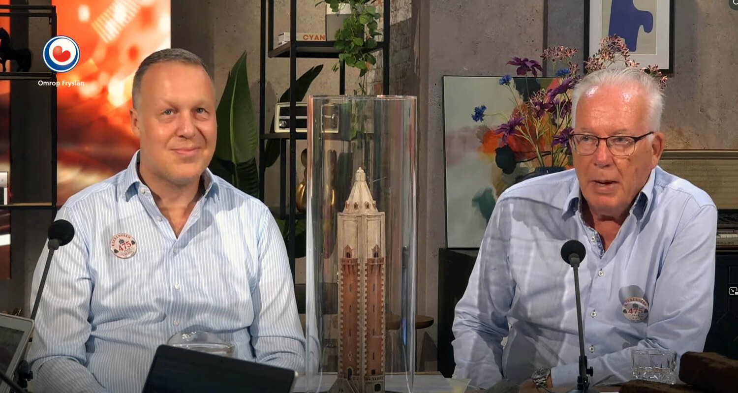 Marco van der Werf (links) en Hans Schouten in de studio bij Omrop Fryslân